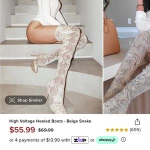 Fashion Nova High Voltage Heeled Boots- Beige Snake